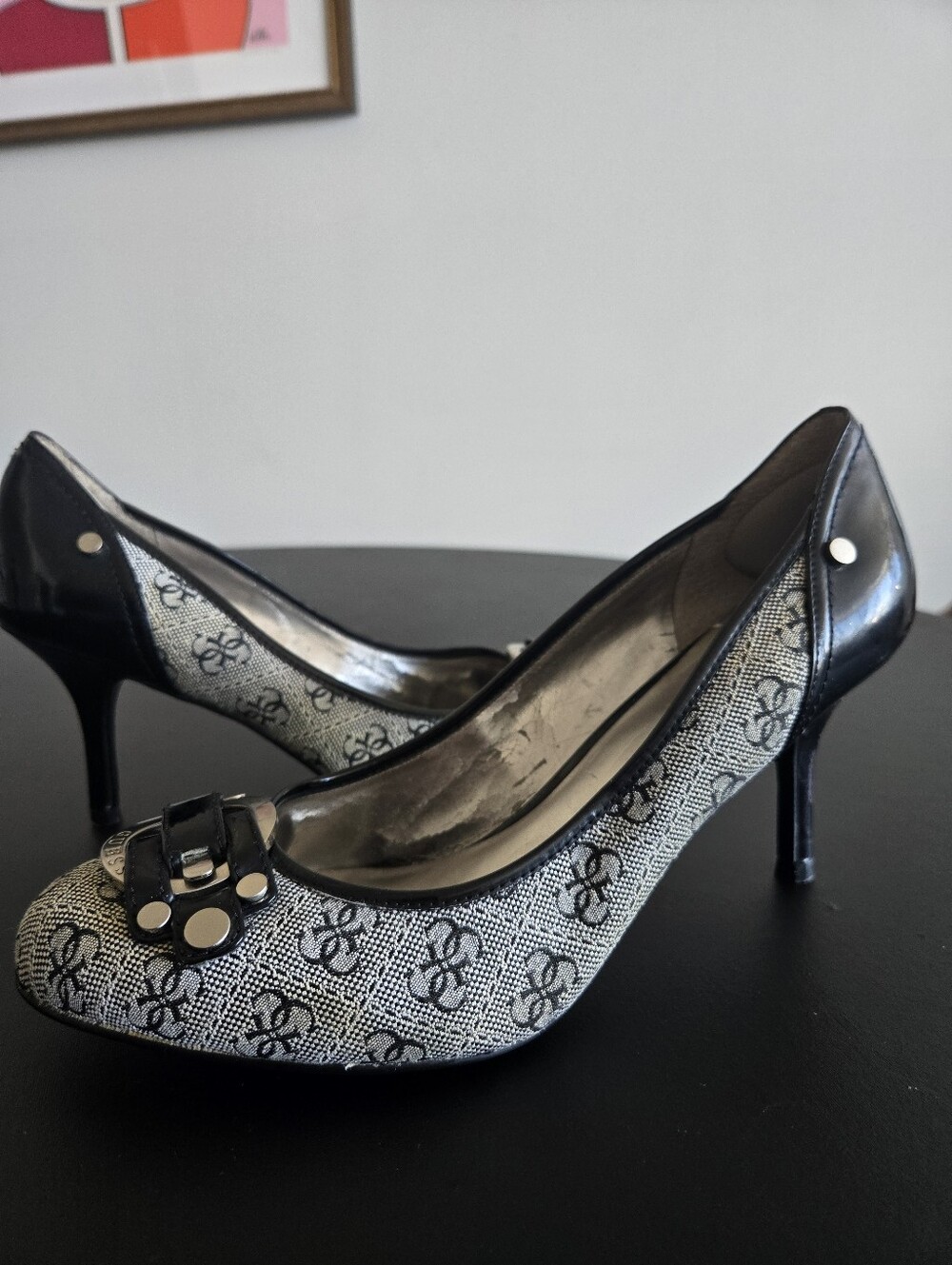 Vintage GUESS Monogram Canvas Pumps with Buckle Accent - Size 9M